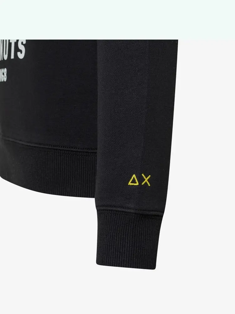 felpa nera bambino in cotone girocollo maxi logo sul davanti miniatura 2