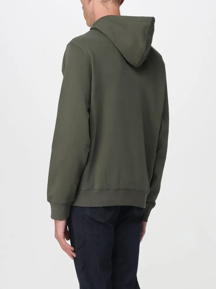 felpa verde militare uomo con cappuccio in cotone logo a contrasto miniatura 2