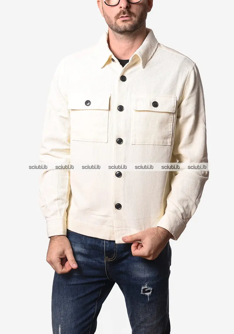 Giacca camicia SUN68 uomo bianco panna in velluto