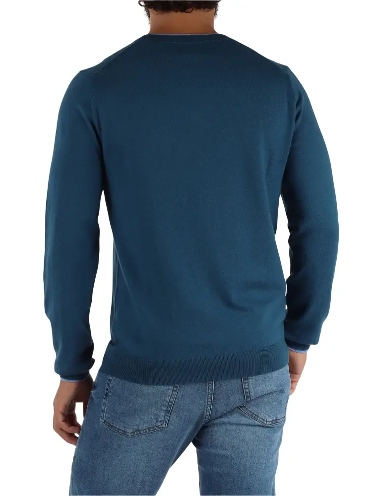 maglia avio scuro uomo in lana merino logo sul petto miniatura 2