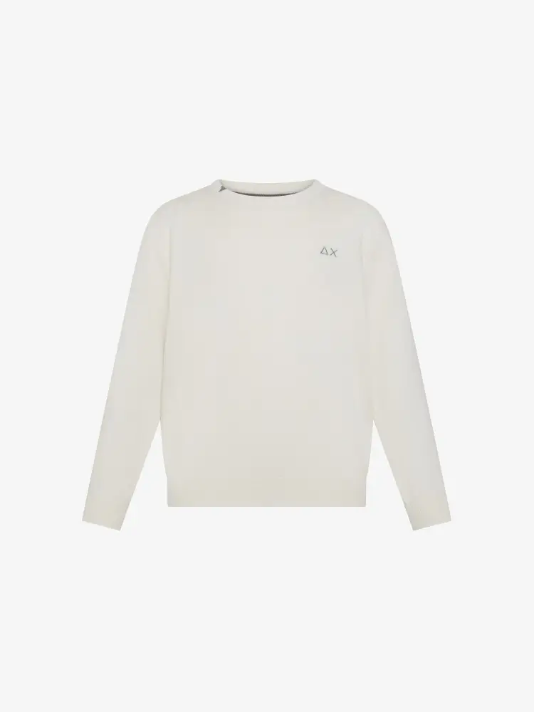 maglia bianca bambino in misto lana mini logo sul petto