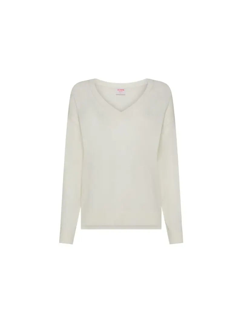 Sun68 maglia bianca donna in cotone scollo v mini logo sul petto