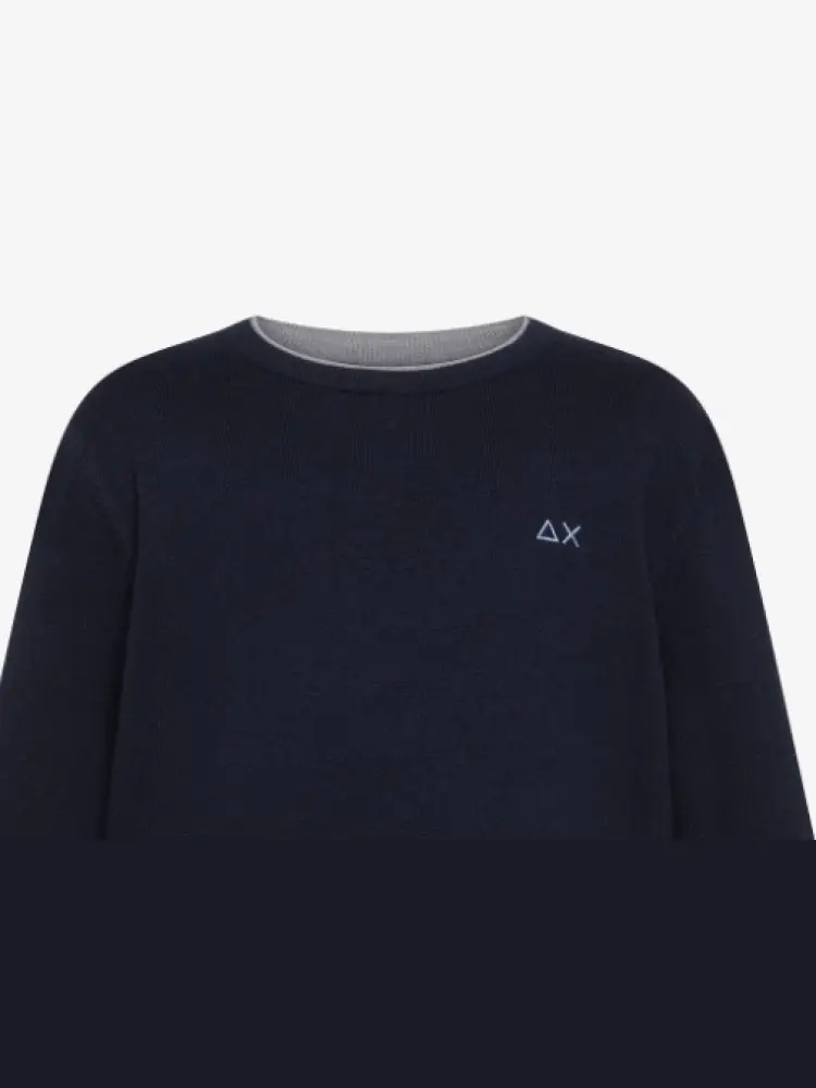 maglia blu navy bambino in misto lana mini logo sul petto miniatura 2