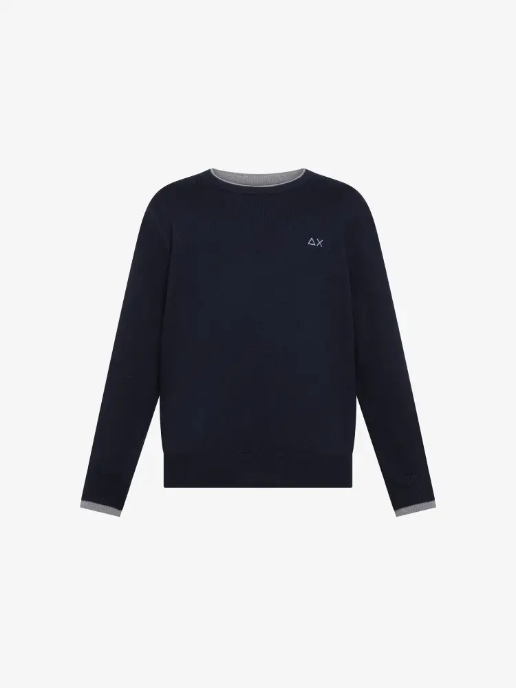 maglia blu navy bambino in misto lana mini logo sul petto