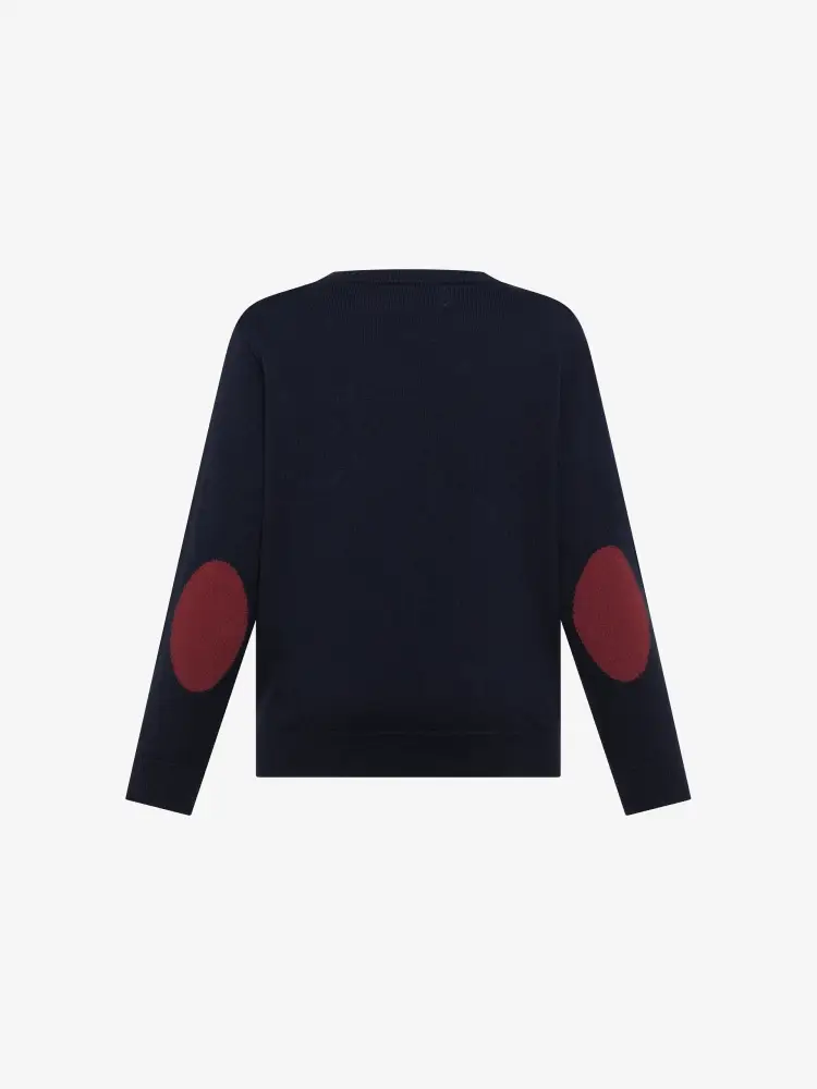 maglia blu navy bambino in misto lana patch sui gomiti logo sul petto miniatura 2