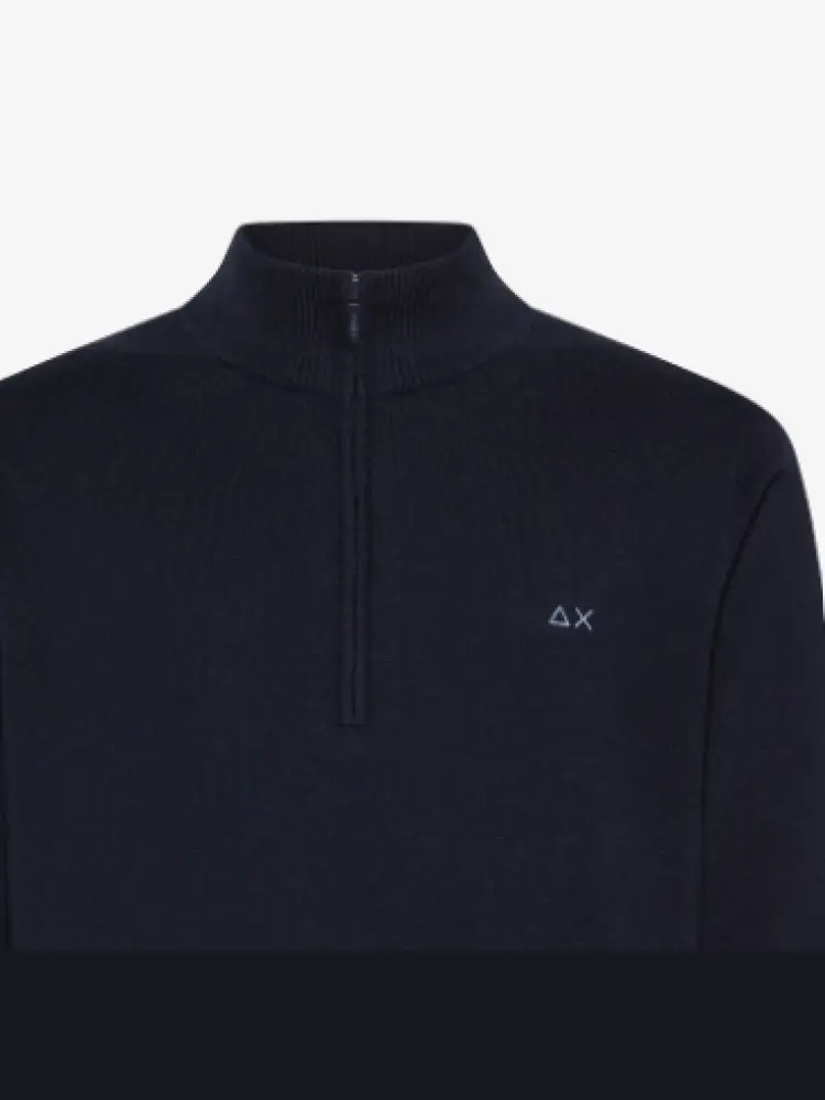 maglia blu navy uomo con zip in misto lana mini logo sul petto miniatura 2