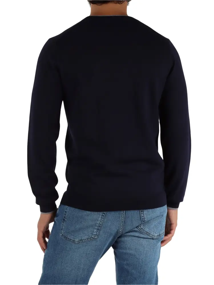 maglia blu navy uomo in lana merino mini logo sul petto miniatura 2