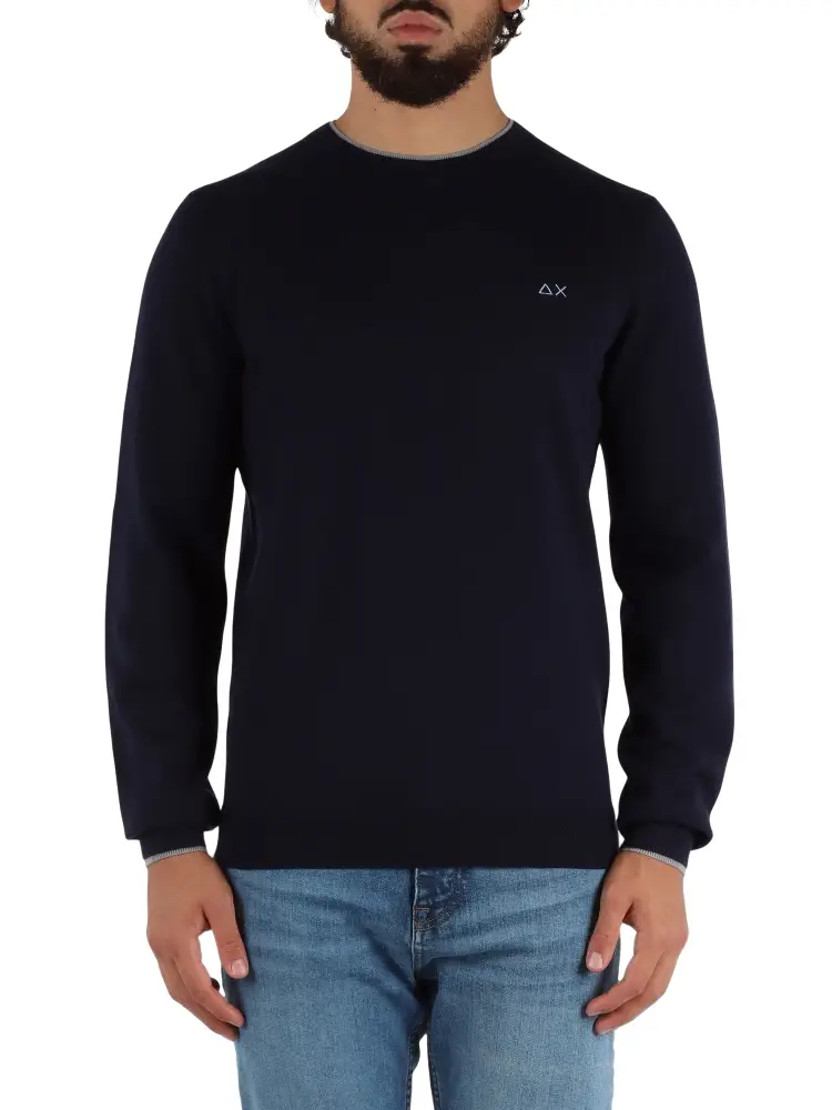maglia blu navy uomo in lana merino mini logo sul petto