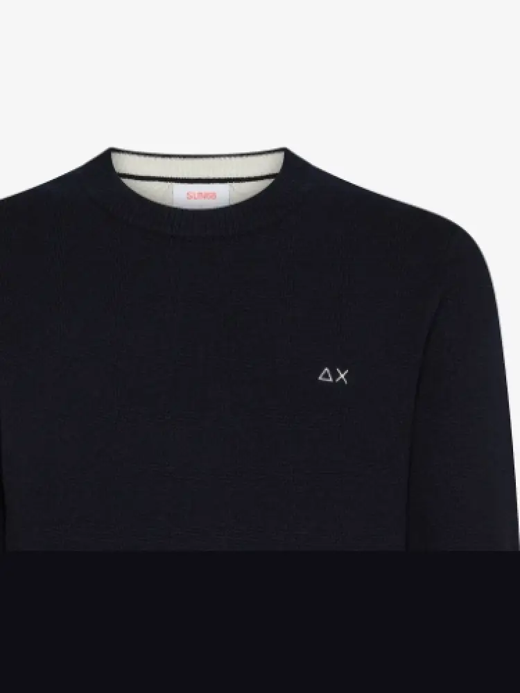 maglia blu navy uomo in misto lana mini logo sul petto miniatura 2