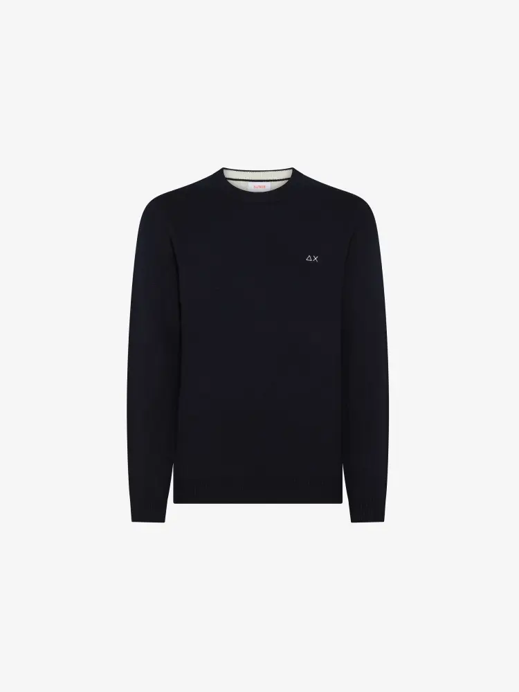 maglia blu navy uomo in misto lana mini logo sul petto