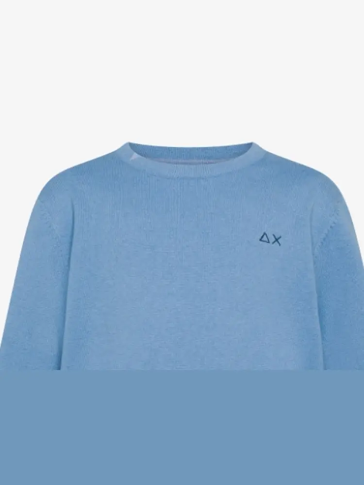 maglia celeste bambino in misto lana mini logo sul petto miniatura 2