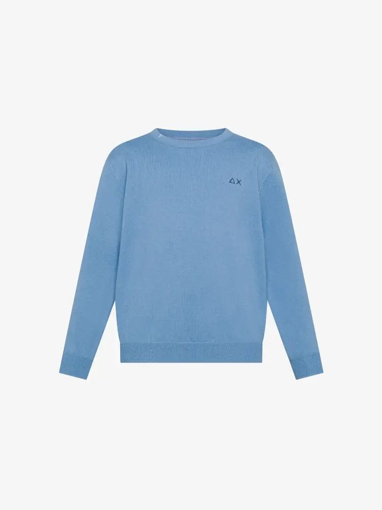 maglia celeste bambino in misto lana mini logo sul petto