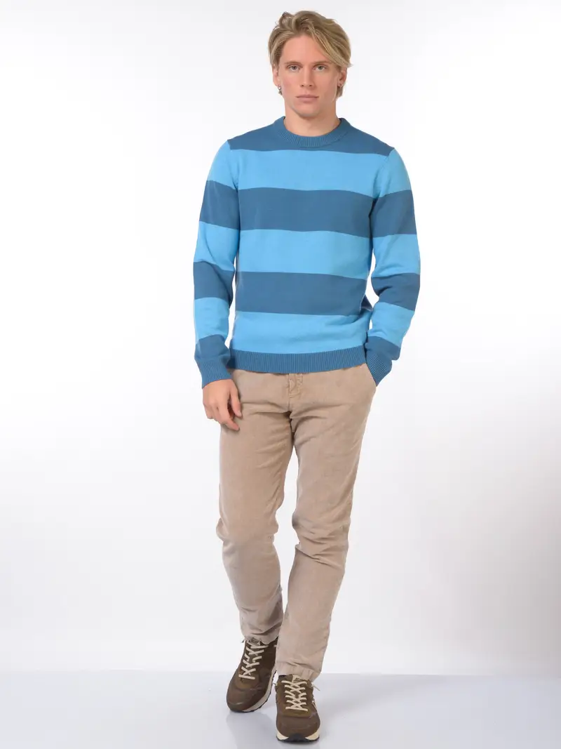 maglia da uomo Sun68 a righe con logo Blu miniatura 2