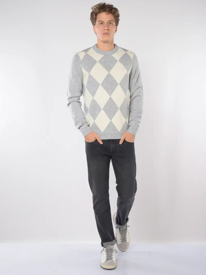 maglia da uomo Sun68 a rombi con logo BEIGE miniatura 2