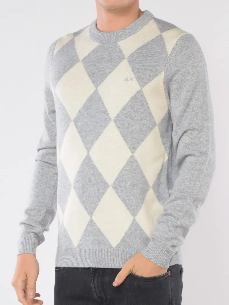 maglia da uomo Sun68 a rombi con logo BEIGE