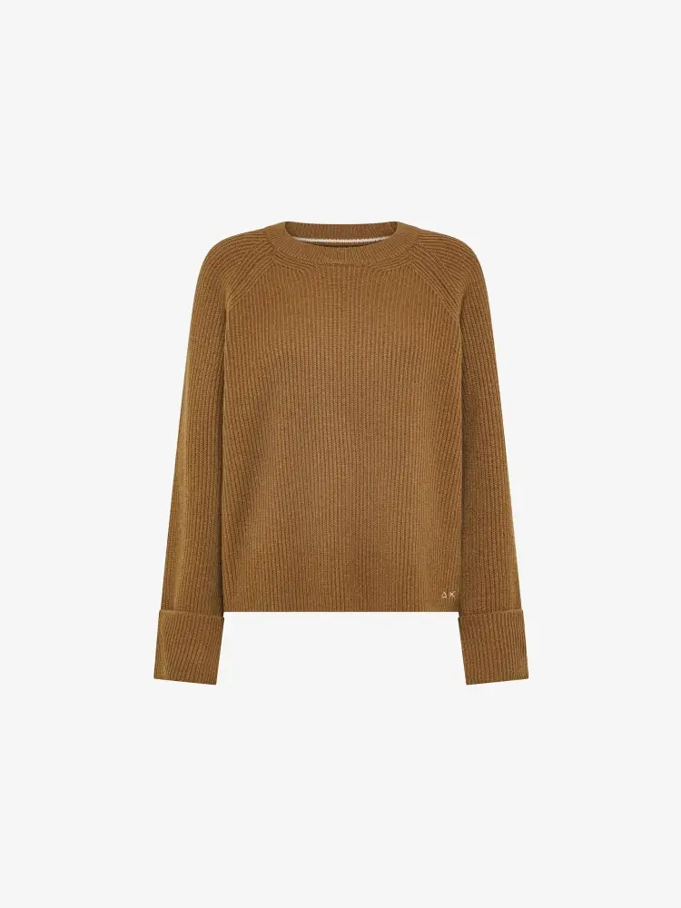 maglia marrone donna in lana mini logo sul fondo