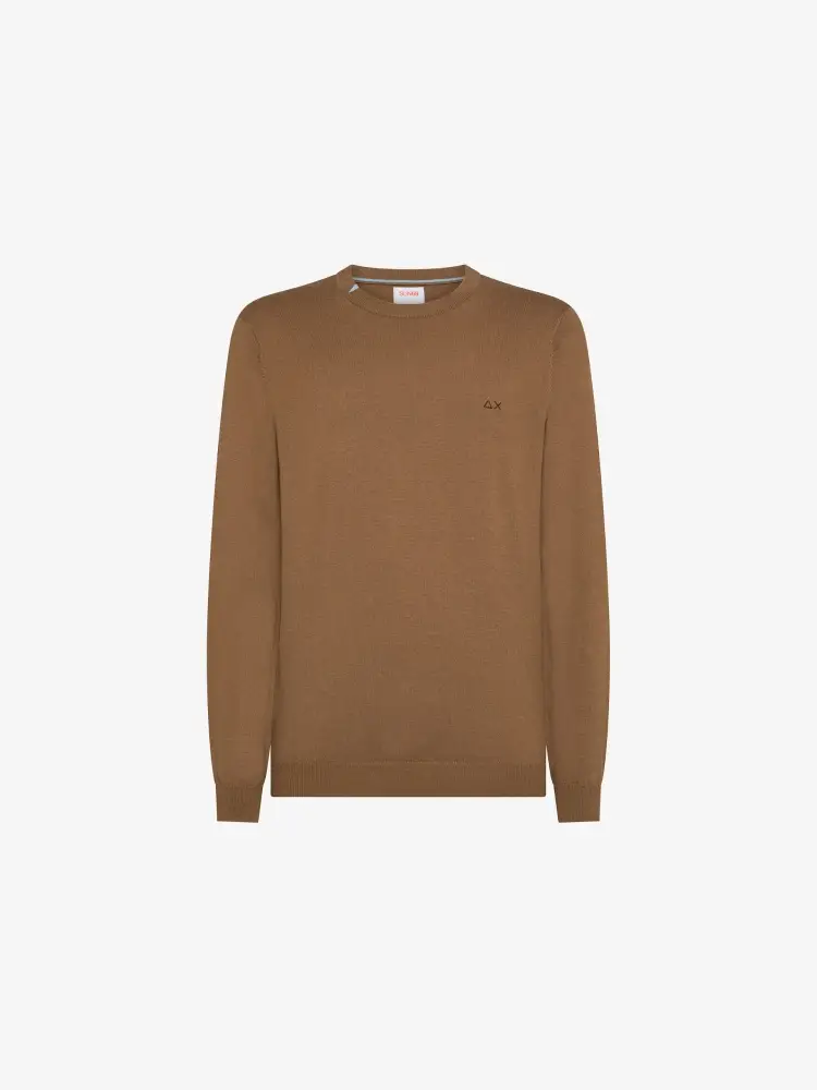 maglia marrone uomo in mistolana mini logo sul petto