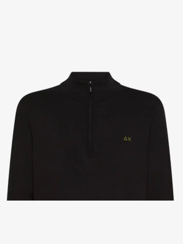 maglia nera uomo con zip in misto lana mini logo sul petto miniatura 2