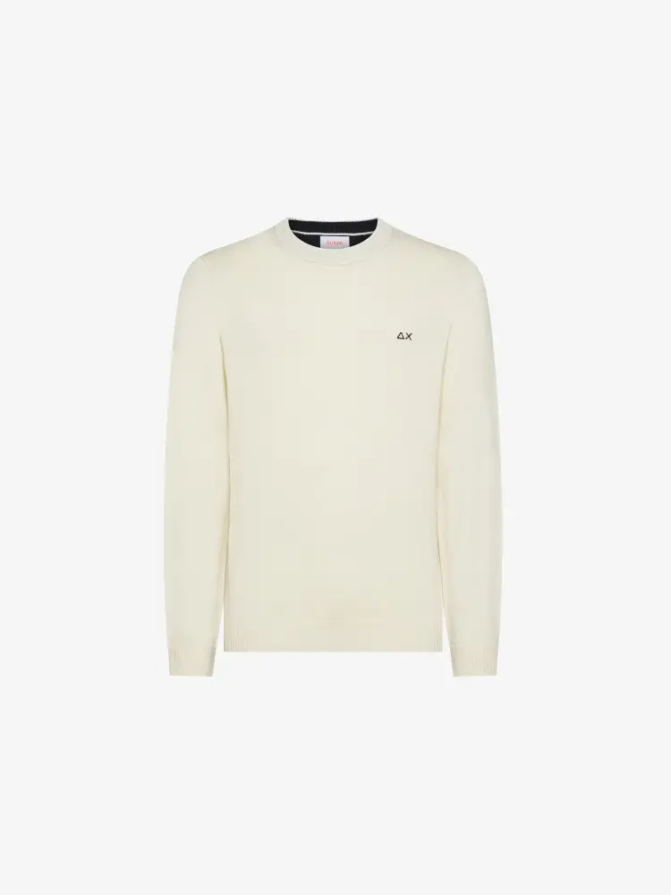 maglia panna uomo in misto lana mini logo sul petto