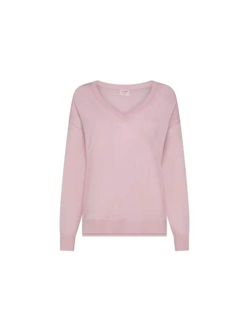 Sun68 maglia rosa donna in cotone scollo v mini logo sul petto