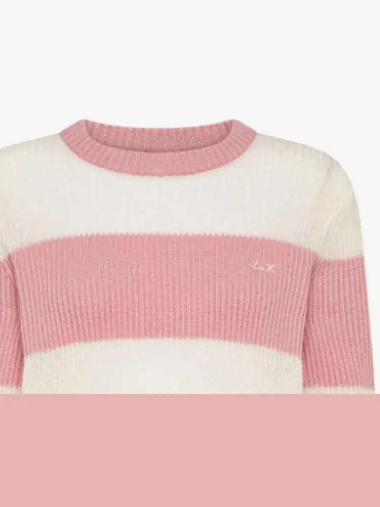 maglia rosa e bianca donna in misto lana mini logo sul petto miniatura 2