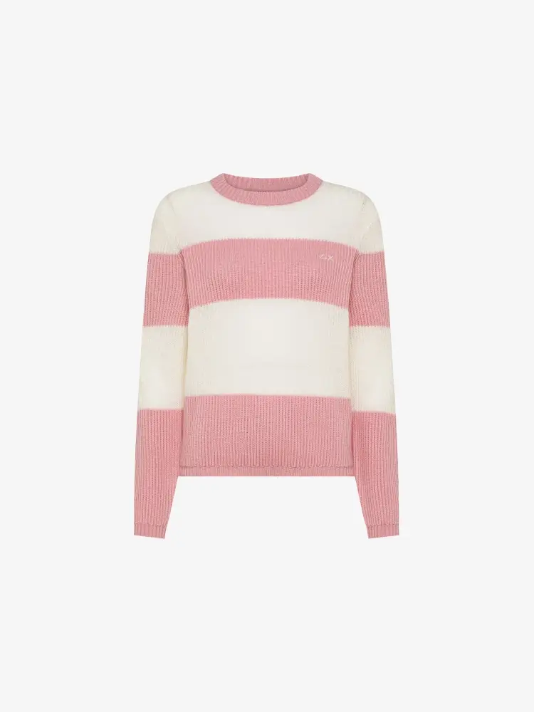 maglia rosa e bianca donna in misto lana mini logo sul petto