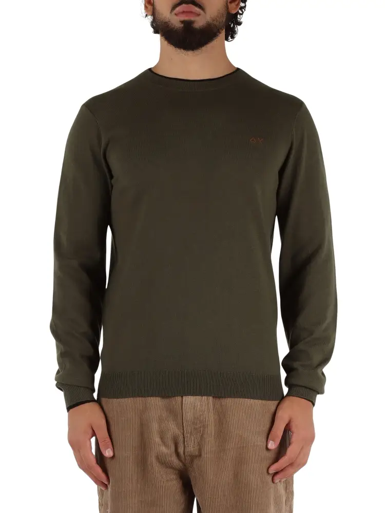 maglia verde militare uomo in lana merino logo sul petto