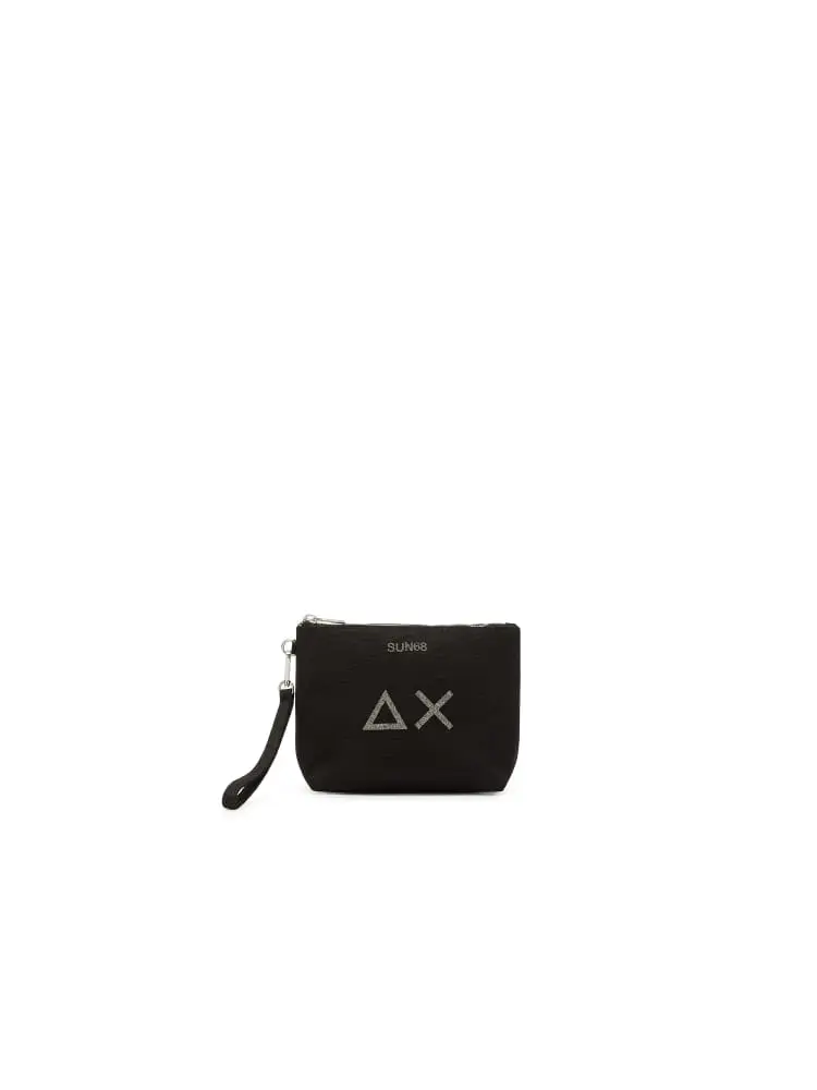mini pochette donna in tela di cotone nero