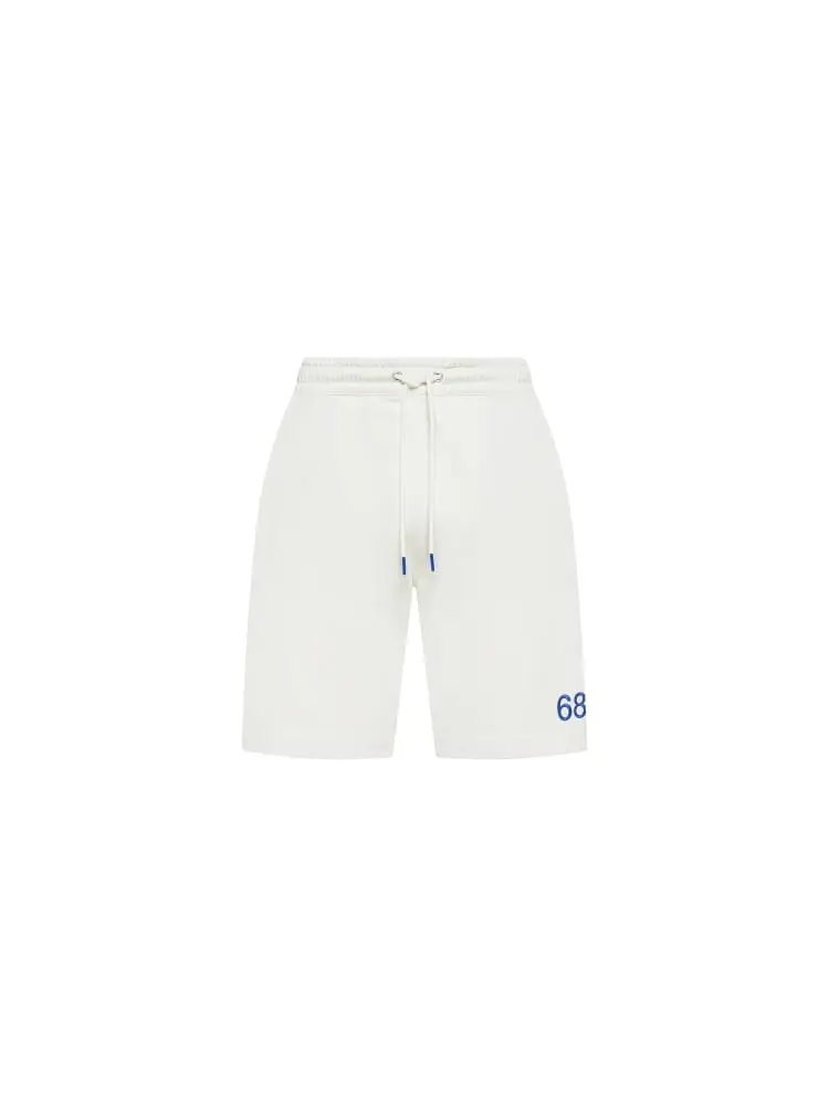 pantaloncini uomo in felpa di cotone bianco con logo fluo