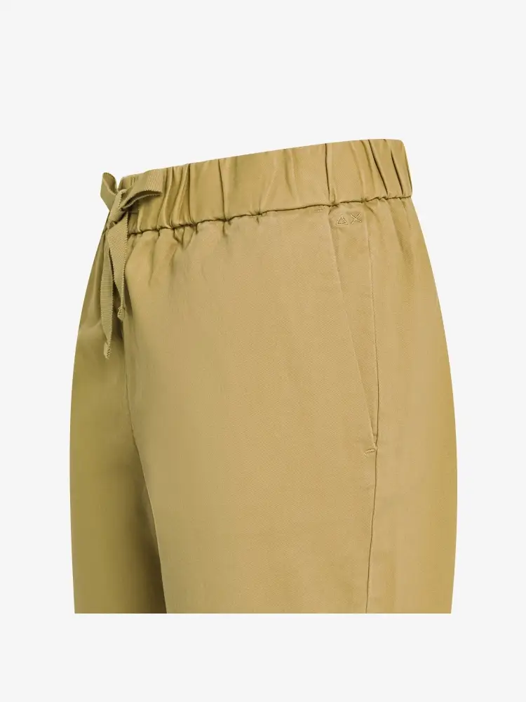 pantalone beige donna in cotone mini logo sul lato miniatura 2