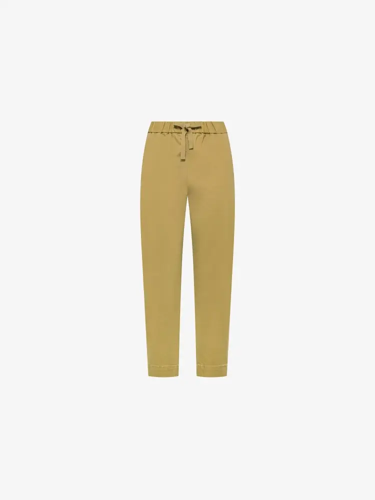 pantalone beige donna in cotone mini logo sul lato