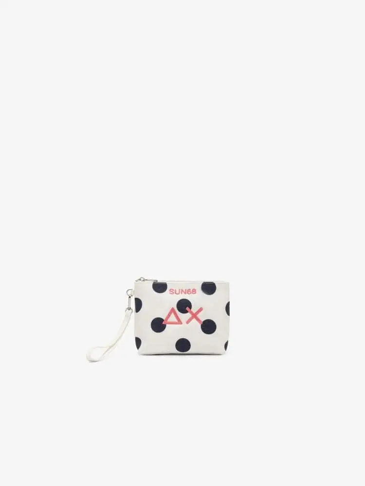 pochette bianca donna a pois logo sul davanti