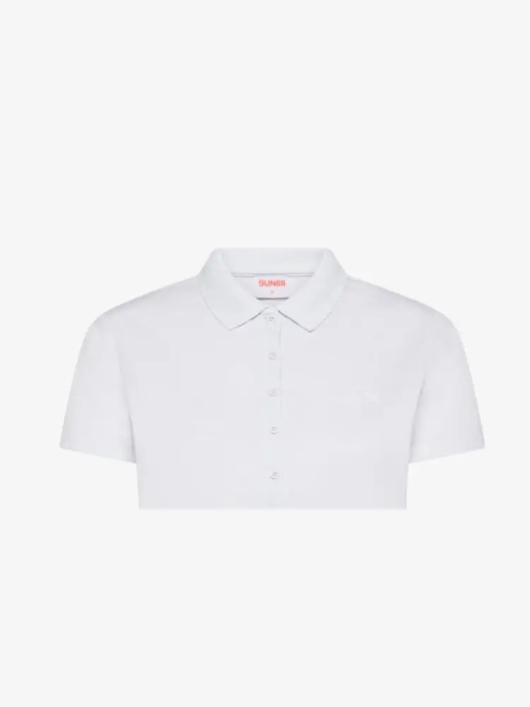 polo bianca donna logo con strass miniatura 2