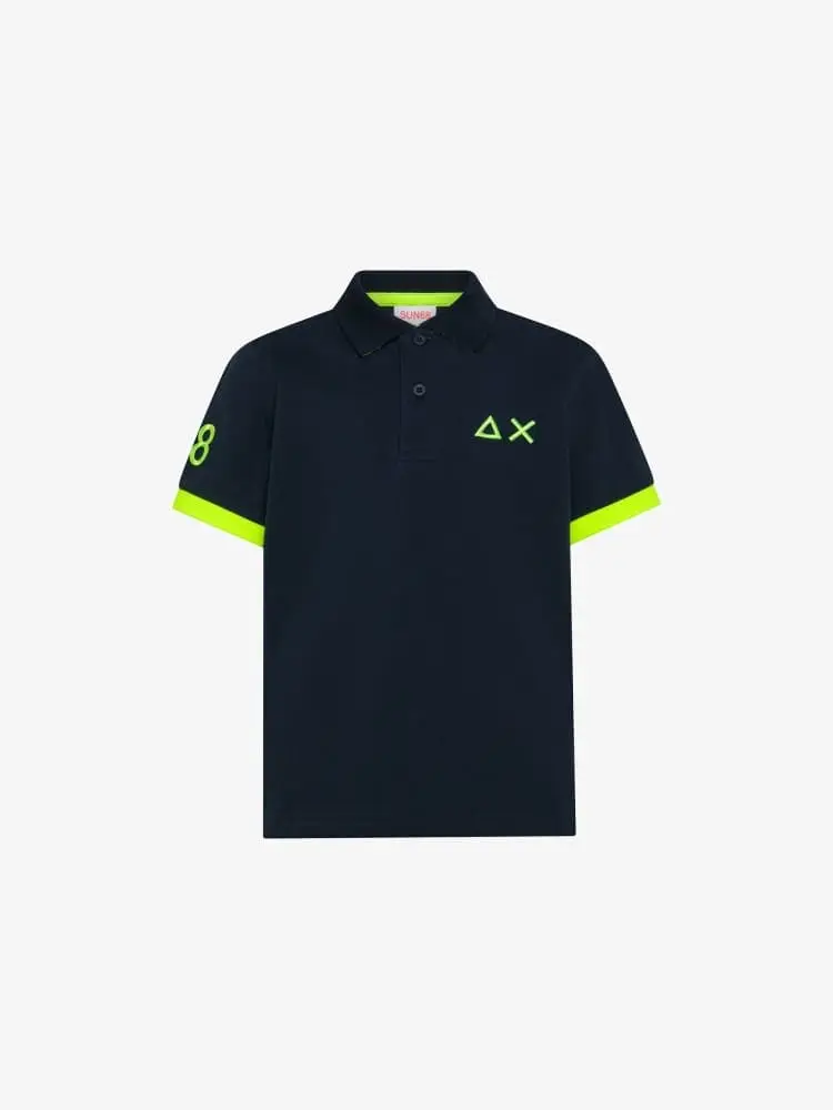 polo blu navy bambino logo fluo