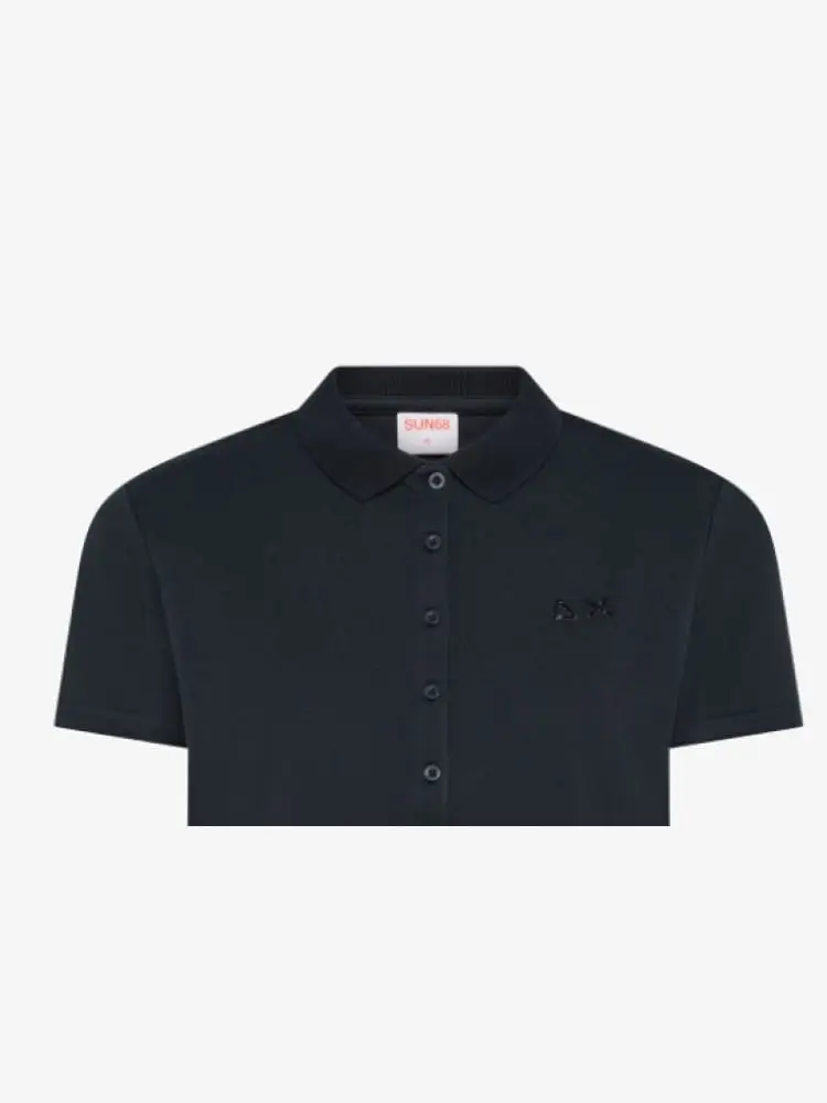 polo blu navy donna logo con strass miniatura 2