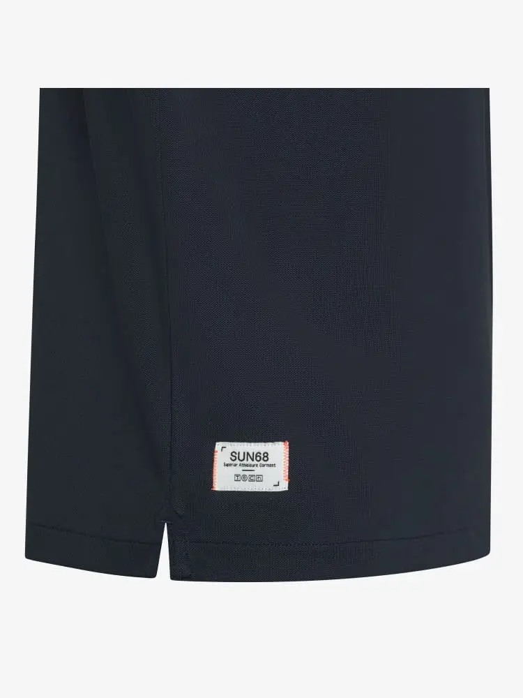 polo blu navy uomo logo sul fondo miniatura 2