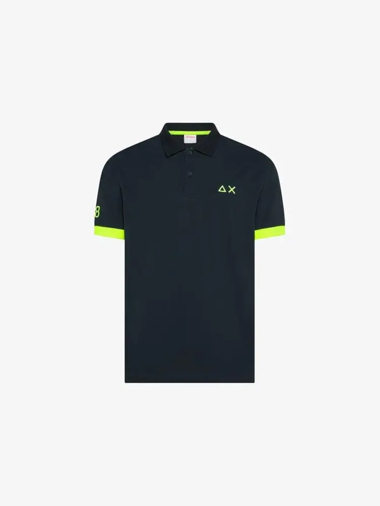 polo blu navy uomo maxi logo fluo