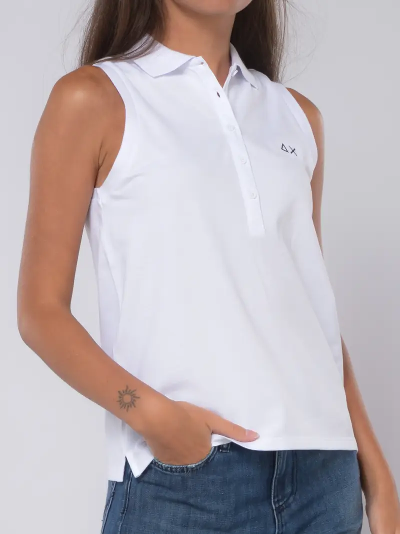 polo da donna Sun68 senza maniche con logo Bianco