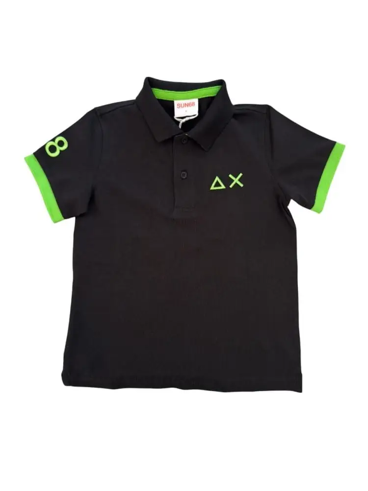 polo nera bambino dettagli fluo