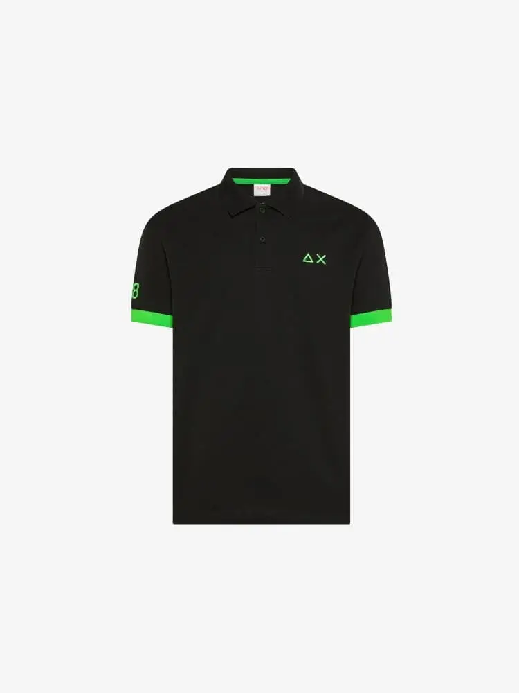 polo nera uomo maxi logo fluo