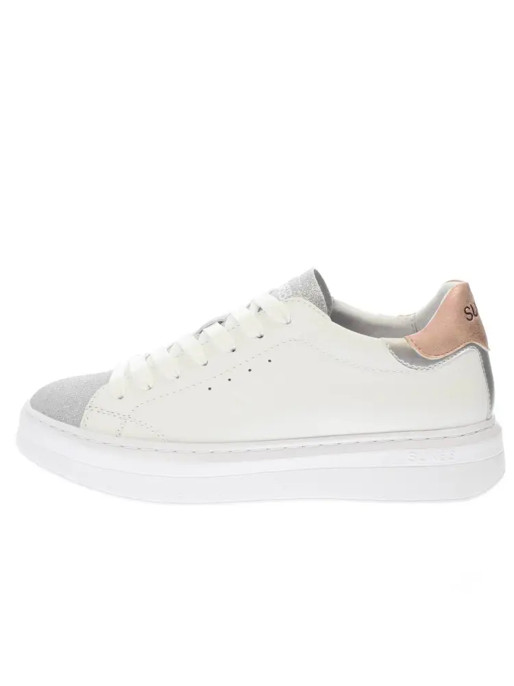 scarpe bianche donna in pelle dettagli con glitter logo a contrasto miniatura 2