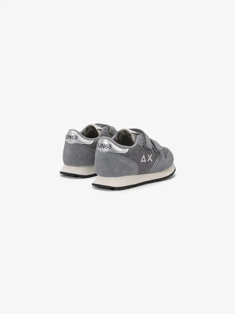 scarpe grigie bambina in suede e nylon con glitter logo sul lato miniatura 3