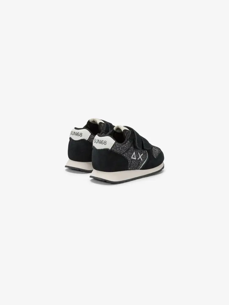 scarpe nere bambina in suede e nylon con glitter logo sul lato miniatura 3