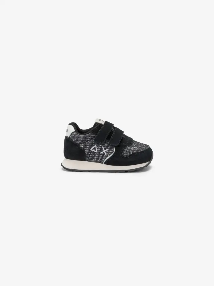 scarpe nere bambina in suede e nylon con glitter logo sul lato