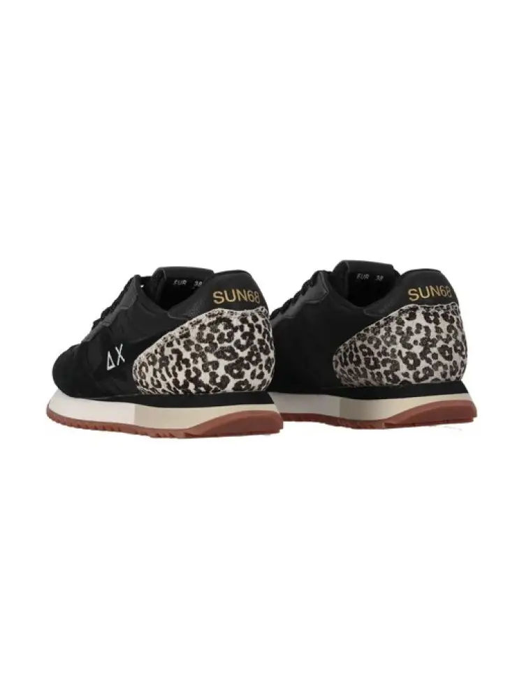 scarpe nere donna in tessuto motivo animalier sul retro logo a contrasto miniatura 3