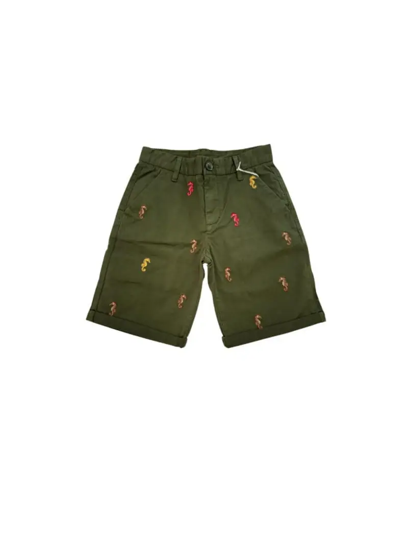 Sun68 shorts verde bosco bambino in cotone logo ricamato all over