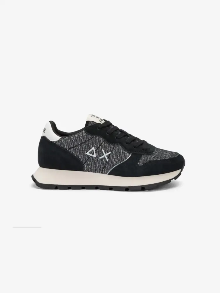 sneaker ally glitter in mesh e suede nero