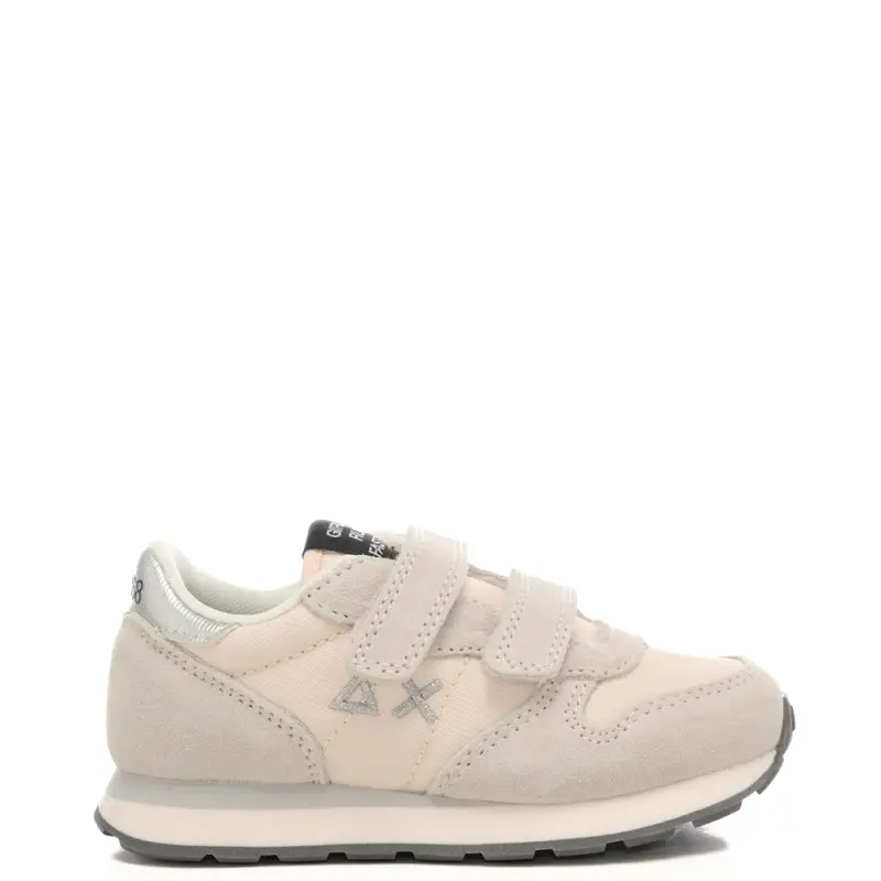 sneakers da bambina con logo ricamato sulla parte esterna bianco panna