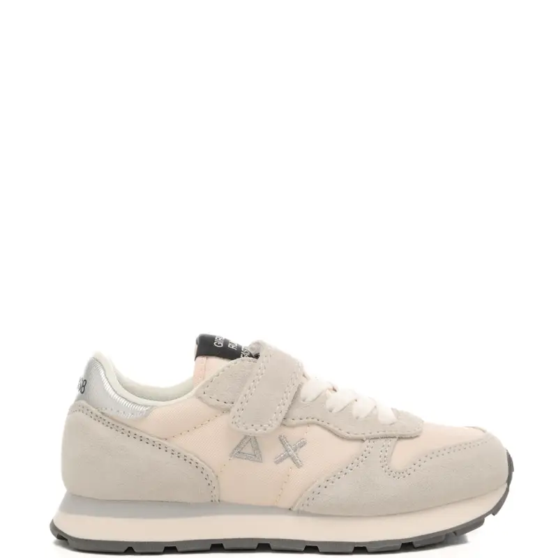 sneakers da bambina con logo ricamato sulla parte esterna bianco panna