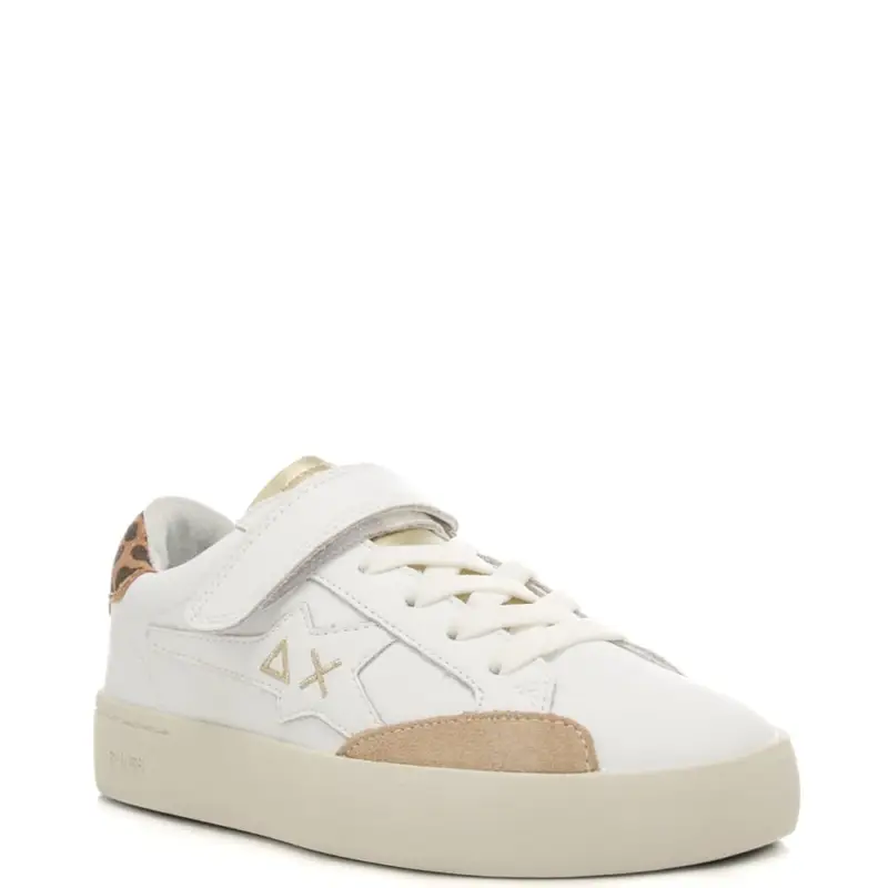 sneakers da bambina con logo ricamato sulla parte esterna e inserto animalier bianco oro miniatura 2